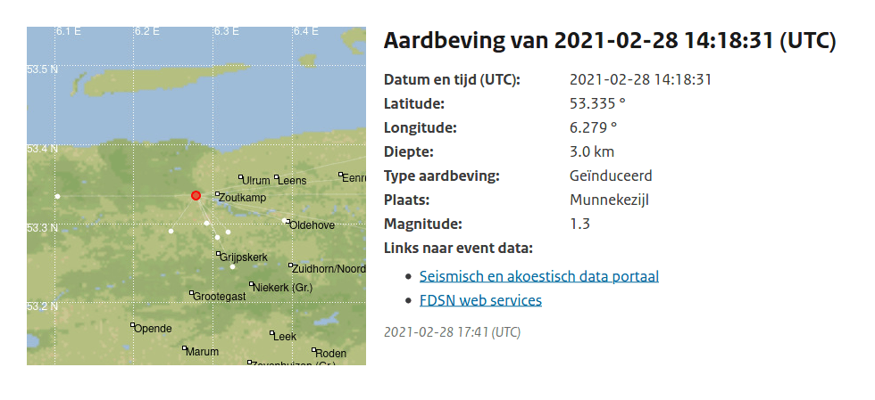 Aardbeving bij Munnekezijl